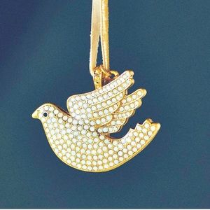 Pave Crystal & Gold Ornaments peace and love dove